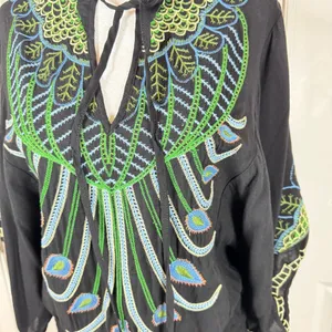 Metropark Boho Embroidered Peacock Tunic Dress Festival Resort Rayon Small Artsy thumbnail 5