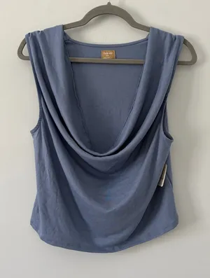 Free People Free-est Sleeveless Cowl Neck Blouse Viscose Blue Suede NWT M thumbnail 1
