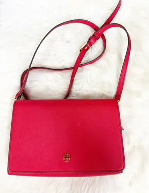 Tory Burch Emerson Combo Crossbody Red Leather Gold Logo Handbag thumbnail 1