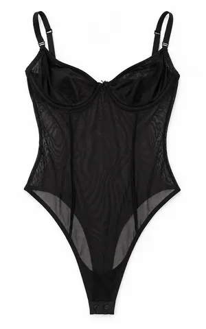 KAT THE LABEL Black Sheer Mesh Underwire Corset Bodysuit Lingerie thumbnail 1