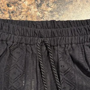Salty Lemon NWT Wide Leg Pants Cotton Laser Cut Cargo Sheer Boho Lightweight Pull On Black M thumbnail 7