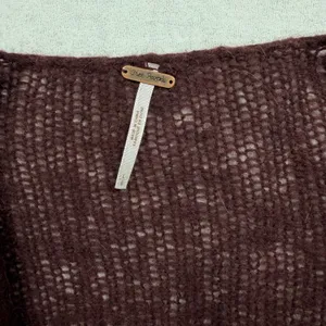 Free People Women’s Open Knit Cardigan Sweater Boho Oversized Large Burgundy thumbnail 2