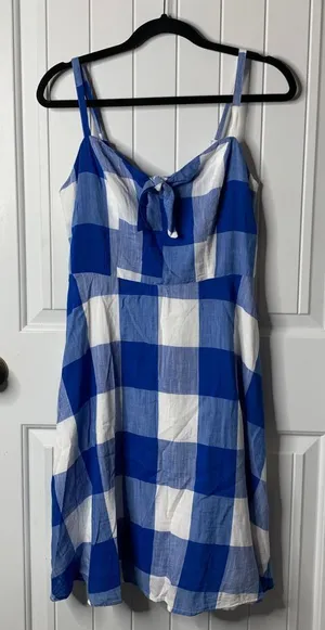 Old Navy Blue White Gingham Cami Summer Dress Tie Front Cotton‎ Sundress M Tall thumbnail 1