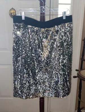 Women's Vince Camuto Sequin Skirt Size 14 Silver thumbnail 1