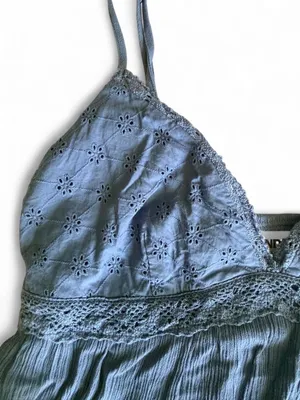 No Boundaries Dusty Blue Eyelet Mini Dress XS thumbnail 3