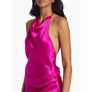 NWT Amanda Uprichard Elektra Silk Halter Gown Hot Pink Asymmetrical XS $343‎ thumbnail 5