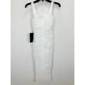 Lulus V.I.P. Treatment White Mesh Ruched Bodycon Midi Dress Cocktail Small NWT thumbnail 10