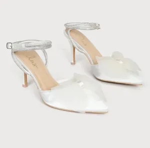 Lulus Satin Bow Heels White thumbnail 1