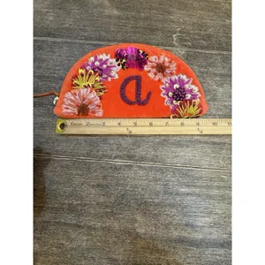 Anthropologie Monogram Crescent‎ Pouch Orange with purple monogrammed A thumbnail 4