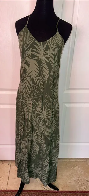 OLD NAVY PALM LEAF Olive Green Printed Rayon Dress thumbnail 1