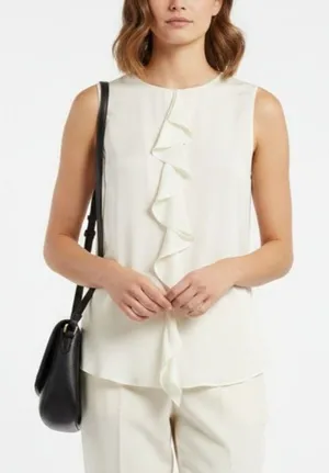 Theory 100% Silk Ivory Cream Sleeveless Ruffle Front Button Up Blouse Top S thumbnail 1