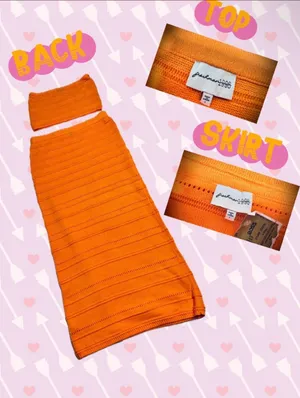 Freshman 1996 orange knit set with horizontal ribbed texture, size L NWT thumbnail 3