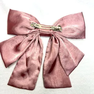 Women’s Dusty Pink Oversized Silky Soft Satin Elegant Hair Bow clip Coquette Y2K thumbnail 4