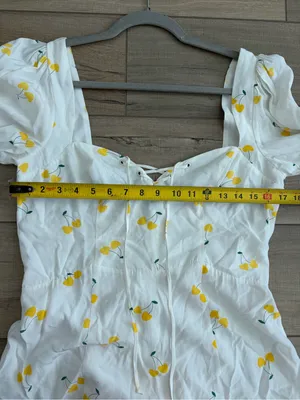 For Love & Lemons Ashland Lace Up White Yellow Cherry Print Y2K Boho Mini Dress thumbnail 8