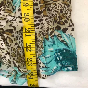 Rare Y2K Belissimo Leopard patchwork fitted shirt top blouse turquoise floral button ruffles boho hippie indie office siren core long sleeve-M thumbnail 8