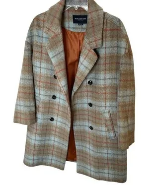 Marc New York Plaid Double Breasted Wool Blend‎ Coat Women Size M thumbnail 1