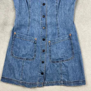 VTG Guess Jeans Junior Sz‎ 3 Mini Dress Blue Denim Sleeveless Button Front 90s thumbnail 4