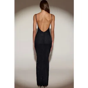 Oh Polly Celandine Sheer Embellished Backless Maxi Dress in Black size 4 New thumbnail 4