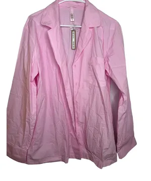 SKIMS Cotton Poplin Button Up Shirt Collared Baby Pink L Oversized Sleep NWT thumbnail 1
