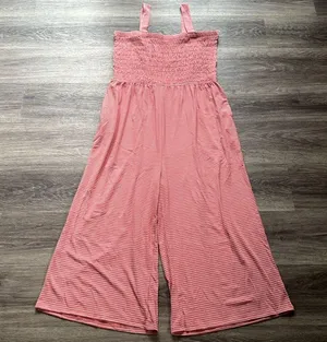 Zenana Smocked Top Jumpsuit Size 2X Womens casual stripped Cropped Wide Leg thumbnail 2