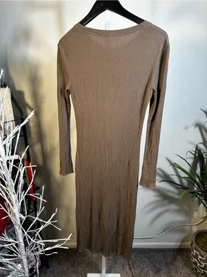 N47. Zara Slim Ribbed Long Sleeve Midi Dress - Taupe thumbnail 4