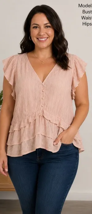 Express Pink Flutter Sleeve Ruffle Peplum Blouse V-Neck Boho Top Size xl thumbnail 1