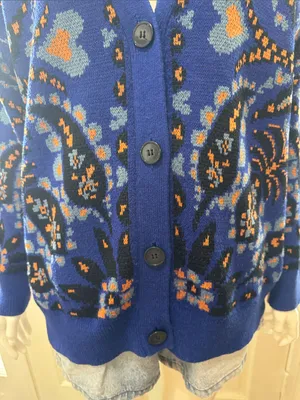 Farm Rio Toucans Scarf Mixed Prints Knit Long Sleeve Cardigan Size Small thumbnail 6