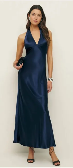 Reformation Daniela Silk Maxi Dress Navy Blue size 4 C0 thumbnail 1