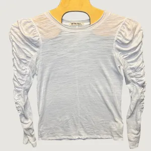 2007 | Free People We The Free Ruched Puff Sleeve Slub Knit‎ Top White Womens L thumbnail 1
