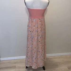 Light pink floral stretchy lined strapless Summer maxi dress thumbnail 5