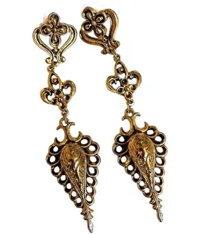 Gold tone Vintage Victorian Renaissance statement Dangle Earrings thumbnail 1