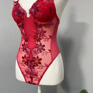 Victoria'S Secret Floral Embroidery Teddy Mesh Bodysuit Intimates Fairy Whimsy thumbnail 3