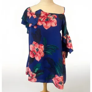 Banana Republic Tropical Blue Floral Cold Shoulder Flutter Sleeve Blouse Top XL thumbnail 3