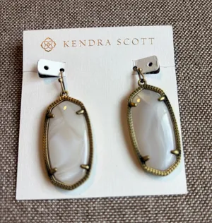 Kendra Scott Elle White Banded Agate Antique Brass Drop Earrings thumbnail 1