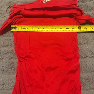 Zara Red Off Shoulder Ruched Mesh Long Sleeve Top Sheer Fitted NWT Small thumbnail 10