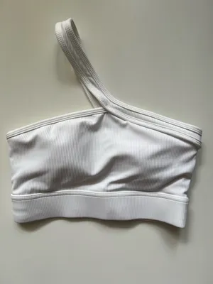 One Shoulder White Ribbed Seamless Crop Top Sculpting Minimalist Athleisure XS/S thumbnail 2