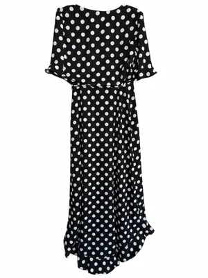 IF BY SEA‎ Black White Polka Dot Wrap Maxi Dress Medium thumbnail 2