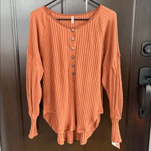NWT Free People Movement Bella Layer Ribbed Henley Top Spiced Copper Generous XS thumbnail 5