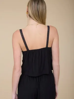 NEW The Workshop Floral Embroidered Checkered Lace Spaghetti Strap Top – Small thumbnail 2