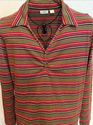 🎇🎇🎇3for 12$🎇🎇🎇Cato Striped Polo Top in Red, Olive & Brown-XL thumbnail 2