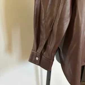 Acoa Faux Leather Shacket Sz S Brown Pearl Snap Western‎ 90's Baggy Oversized thumbnail 4