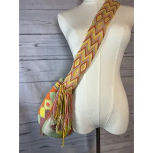 Handmade Crochet Aztec Boho Bucket Multicolor Fringe Crossbody/shoulder Bag thumbnail 4