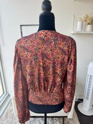 Express Orange Multicolor Satin Wrap Front V-Neck Blouse Size Large NEW! thumbnail 5