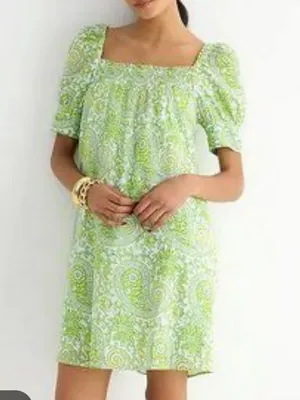 SZ Blockprints X J.Crew squareneck puff-sleeve mini dress in citrus paisley thumbnail 2
