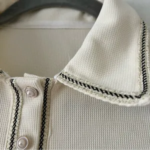 Dazy Polo White Cream Pearl Buttons Contrast Trim Blouse Shirt Size XSmall NWT thumbnail 3
