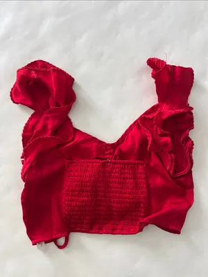 Intimately Free People - Red Ruched Flutter Ruffle Cinch Crop Tank Top XS thumbnail 3