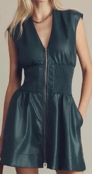 Anthropologie The Tommie Faux Leather Front-Zip Mini Shirt Dress, Size XL thumbnail 1
