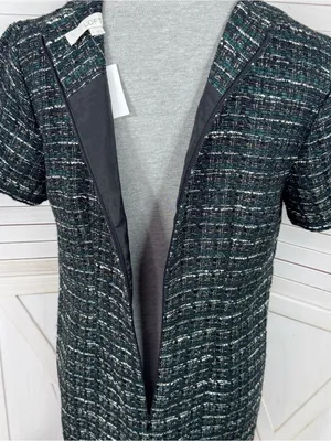 Loft Tweed Front Pocket Shift Dress Black Teal Size 4 Preppy Office Retro Boucle thumbnail 8
