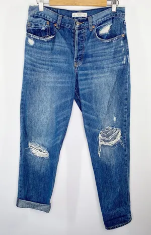 Abercrombie Dark Wash Distressed Button‎ Fly Mom Denim Jeans Womens Size 4/27 thumbnail 1