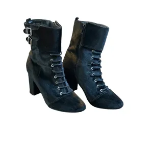 Jiba Velvet Lace Up Ankle Boots Womens 8 Black Goth‎ Victorian Steampunk Buckle thumbnail 15